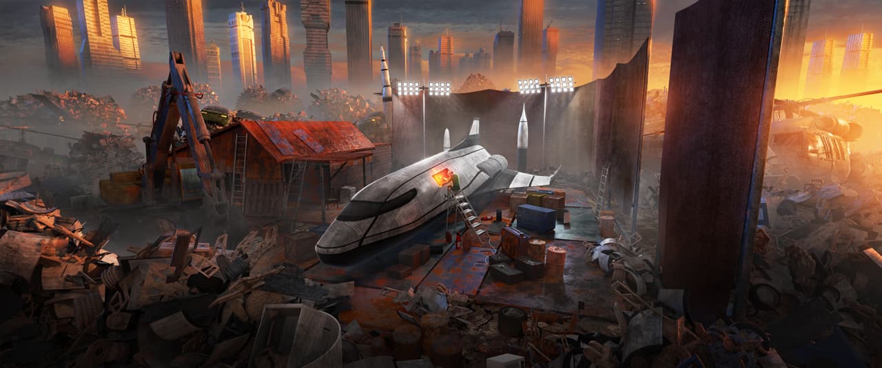 junkyard with spaceship